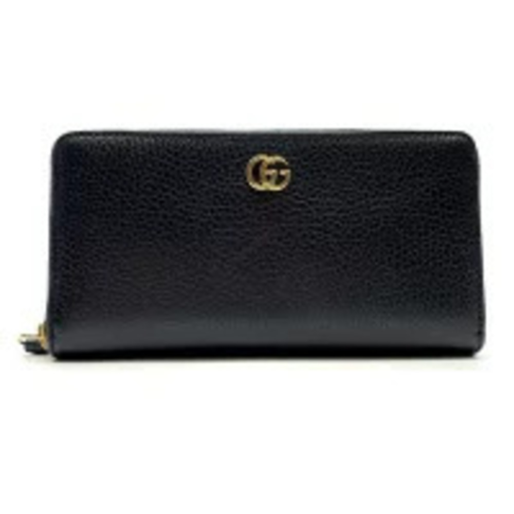 GUCCI GG Marmont Leather Zip Around Wallet Long Black Round Zipper